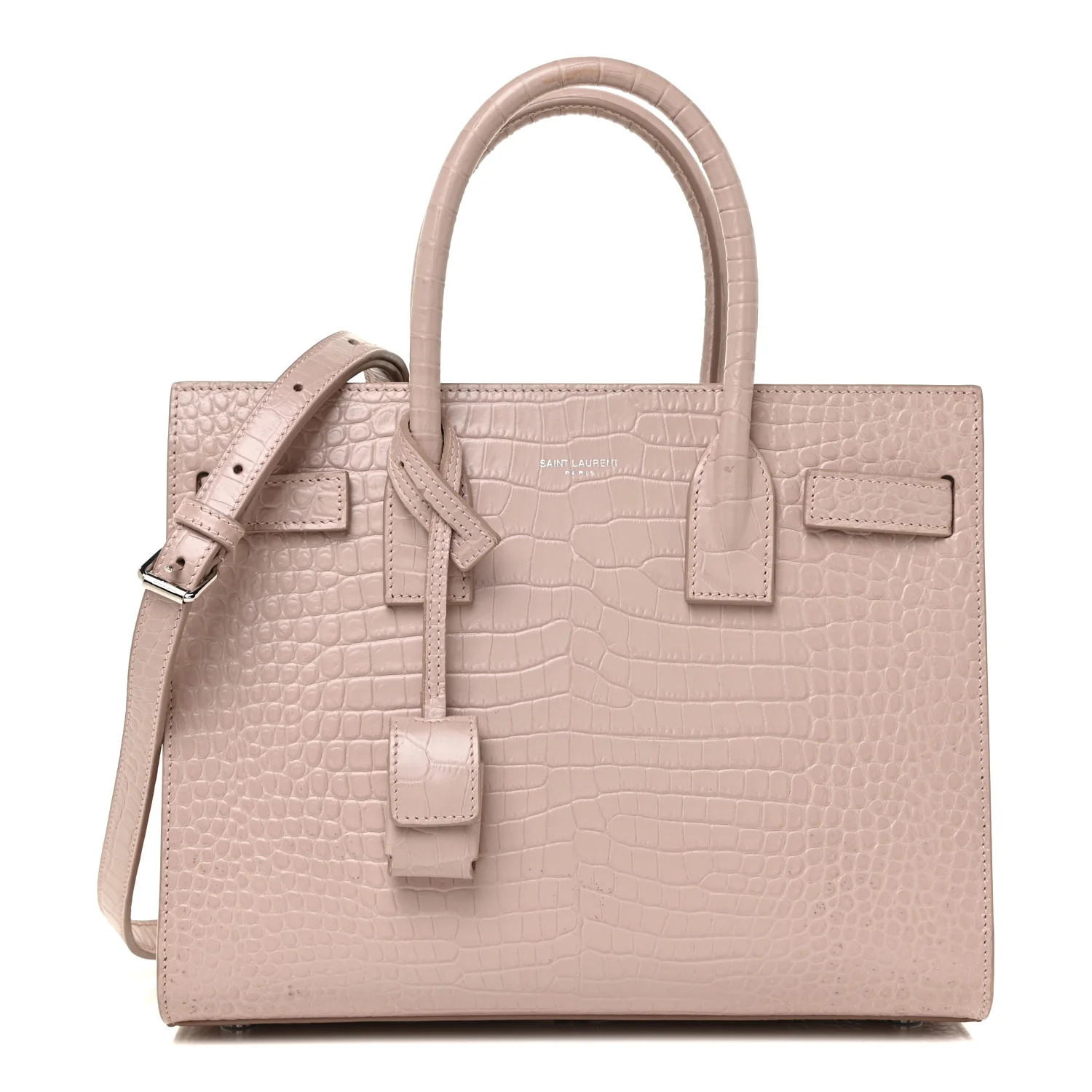 SAINT LAURENT Calfskin Crocodile Embossed Baby Sac De Jour Rose Antic | FASHIONPHILE (US)