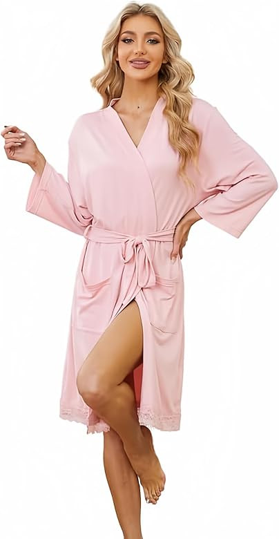 LYCY Short Robes for Womens Lightweight, Soft Womens Robe Spa Ladies Bathrobe 3/4 Sleeve | Amazon (US)
