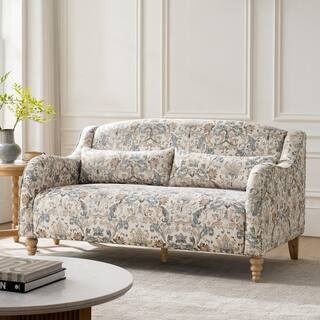 JAYDEN CREATION Thalia 60.75 in. Square Arm Polyester Rectangle Sofa in Damask with Solid Wood Sp... | The Home Depot