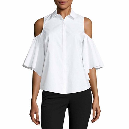 Worthington Cold Shoulder Button Front Shirt-Talls - JCPenney | JCPenney