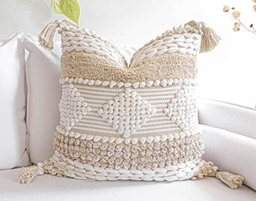 BLISSBLUSH Cream White Decorative Throw Pillow Case, Neutral Beige Boho Woven Textured Pillow Cover, | Amazon (US)