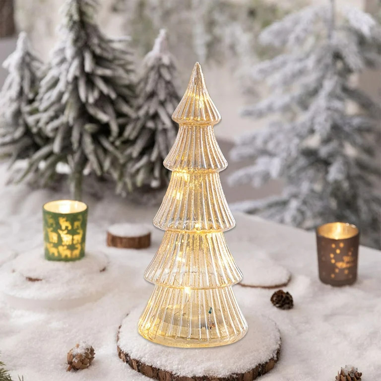 Quinlirra Clearance Mercury Glass Christmas Tree Lighted Table Top Christmas Trees with Lights Gl... | Walmart (US)