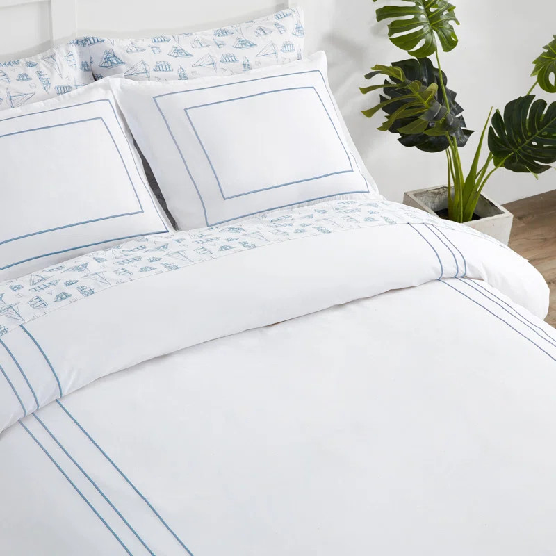 Nautica Alden Embroidered White Duvet Cover Set | Wayfair North America