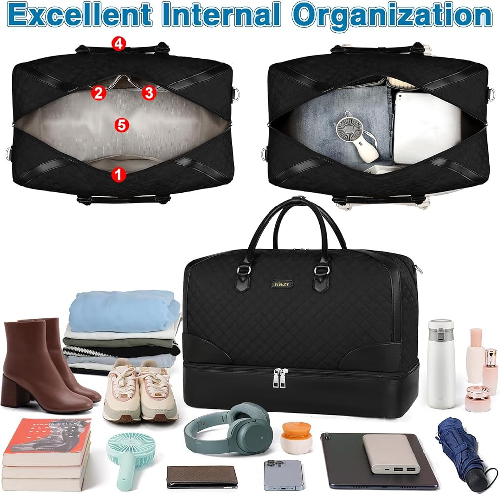 Weekender Bag for Women, Travel Duffel Bag Carry On Overnight Bag with Shoe Compartment Large Nyl... | Amazon (US)