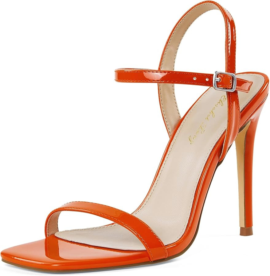 Elisabet Tang Women's High Heeled Sandals 4 Inch Strappy Sling Back Stiletto Open Square Toe Heel... | Amazon (US)