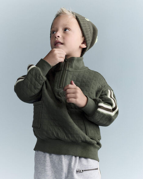 Toddler Boy Quarter-Zip Sweatshirt with Pockets - Olive | Carter's Inc