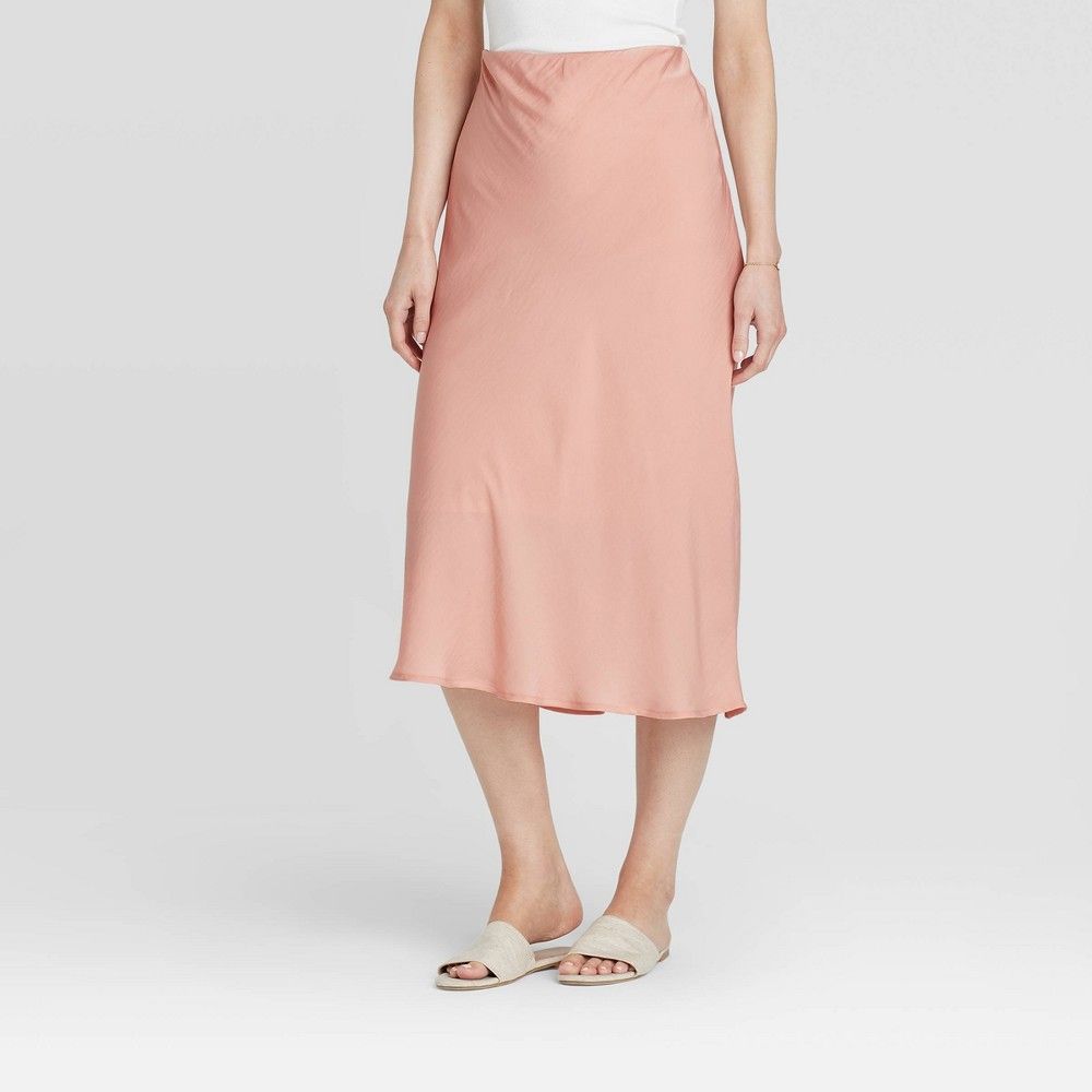 Women's Mid-Rise Satin Slip Skirt - A New Day Pink L | Target
