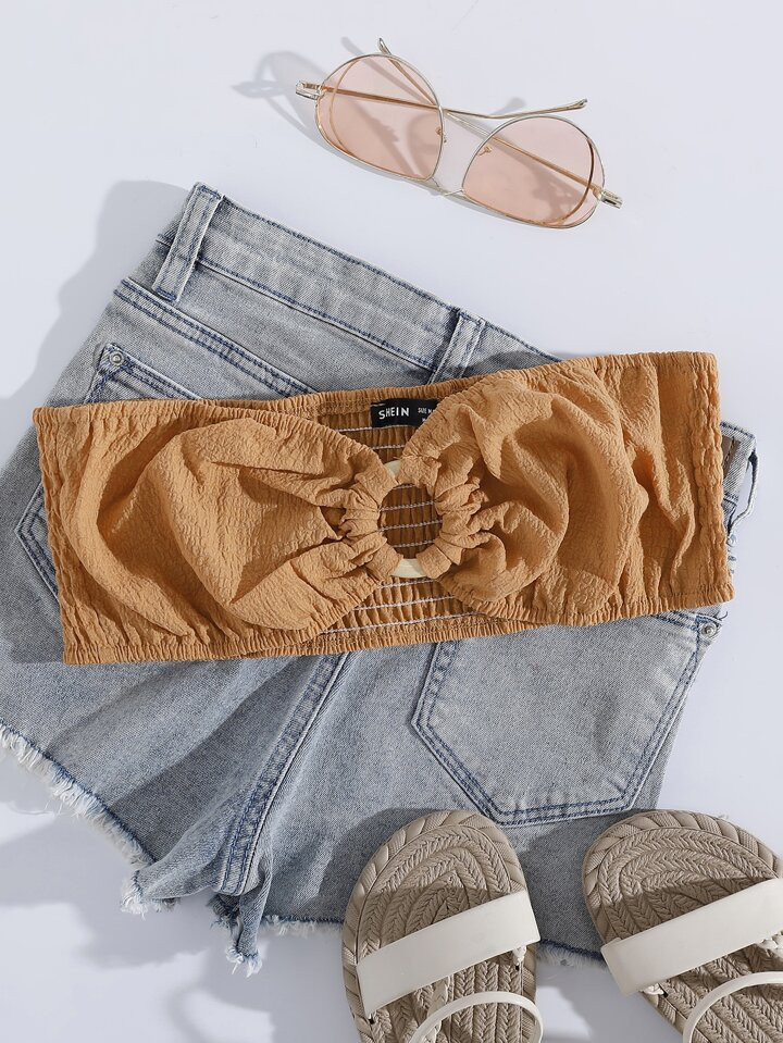 Solid O-ring Ruched Crop Top | SHEIN