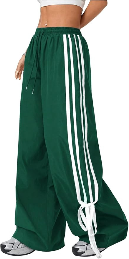 Women's Y2K Baggy Bow Wide Leg Pants Striped Track Elastic Waist Long Sweatpants Parachute Pants | Amazon (US)
