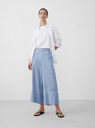 Wide-Leg Linen-Blend Cropped Pull-On Pant | Banana Republic Factory