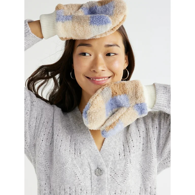 Time and Tru Women's Faux Sherpa Teddy Mittens | Walmart (US)