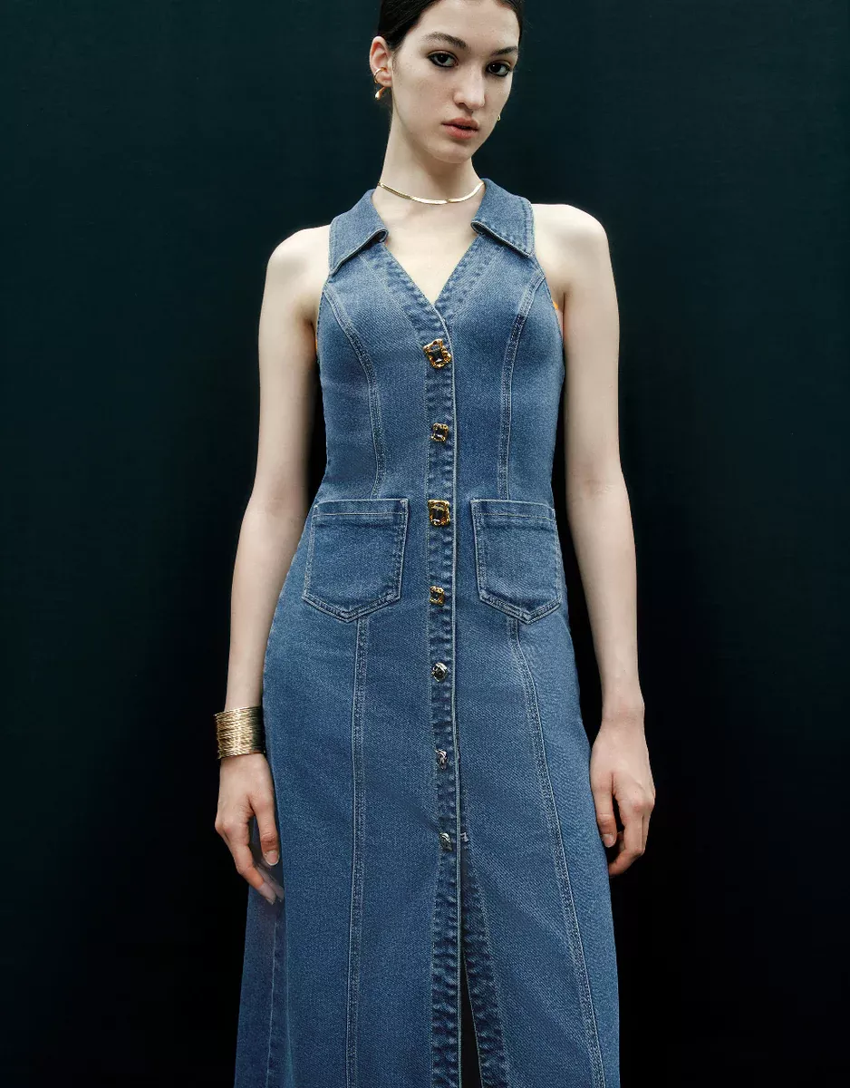 Cut-Out Sleeveless Lapel Denim … curated on LTK