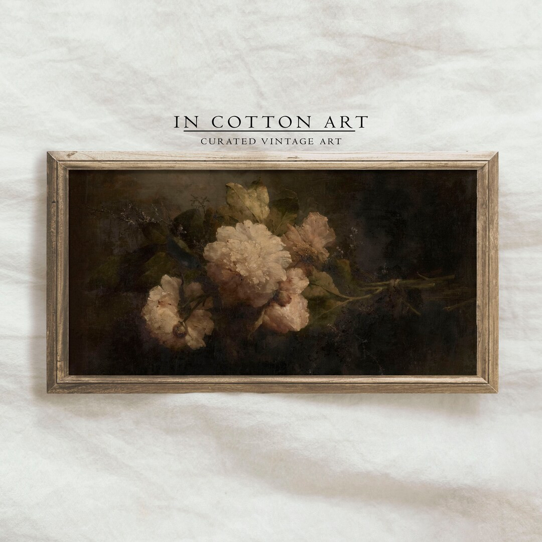 Panoramic Moody Art Above Bed / Vintage Narrow Flower Print / - Etsy | Etsy (US)