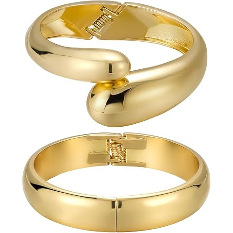 Chunky Gold Cuff Bangle Bracelets For Women Statement Minimalist Thick Gold Hinge Wrist Cuff Brac... | Amazon (US)