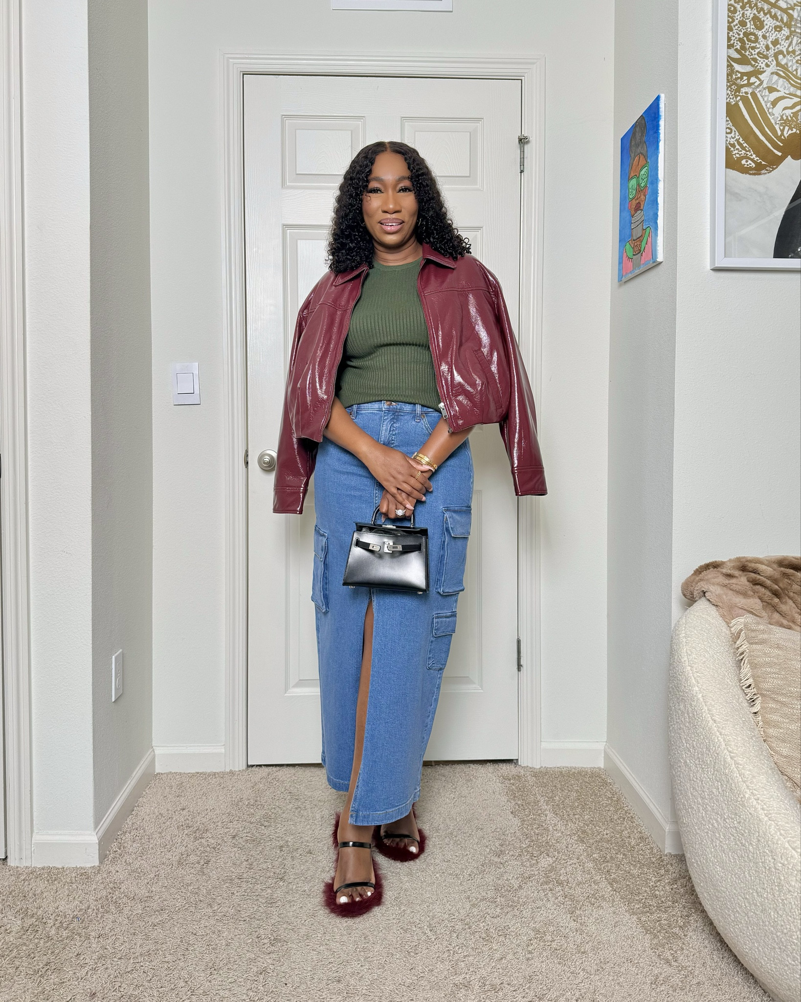 Fall Fashion
Another way to style this denim maxi cargo skirt. Pairing it with an olive green sweater and burgundy bomber jacket for a fall color blocking moment. 
• larger bomber jacket 
• medium sweater
• size 6 skirt
• shoes are true to size 


#LTKStyleTip #LTKFindsUnder50 #LTKSeasonal