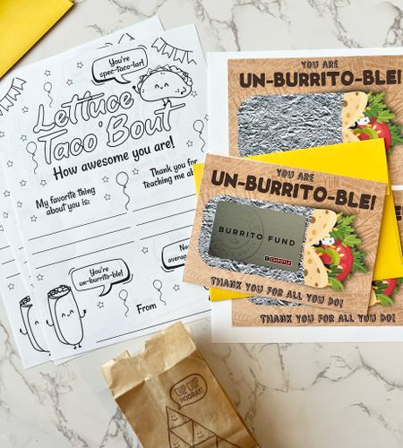 A fun food themed teacher appreciation gift! I included Chipotle gift cards, but you can do any delicious taco or burrito type restaurant near you. #teachergifts #giftideas

#LTKFindsUnder50 #LTKGiftGuide