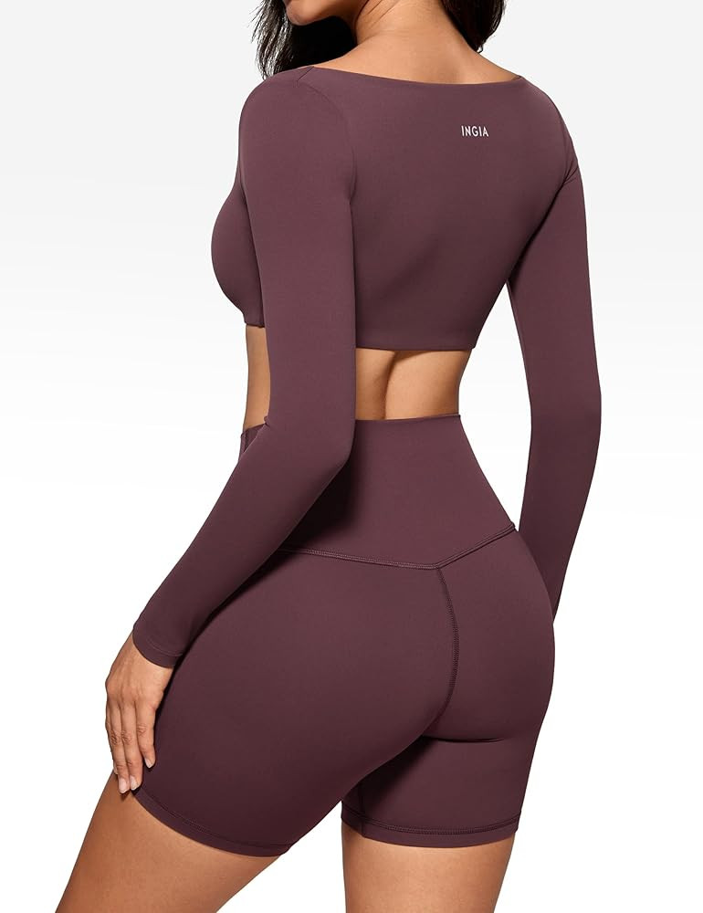 Womens Square Neck Long Sleeve Crop Top Workout Athletic Yoga Basic Tee Bandeau Fitted T-Shirt wi... | Amazon (US)