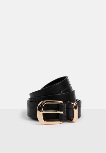 Black Faux Leather Gold Buckle Waist Belt | Missguided (UK & IE)
