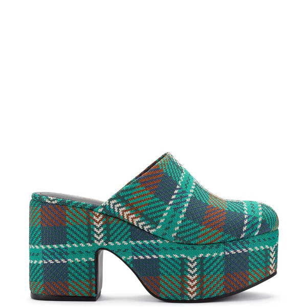 Miso Platform Clog In Green Tartan Knit | Larroude