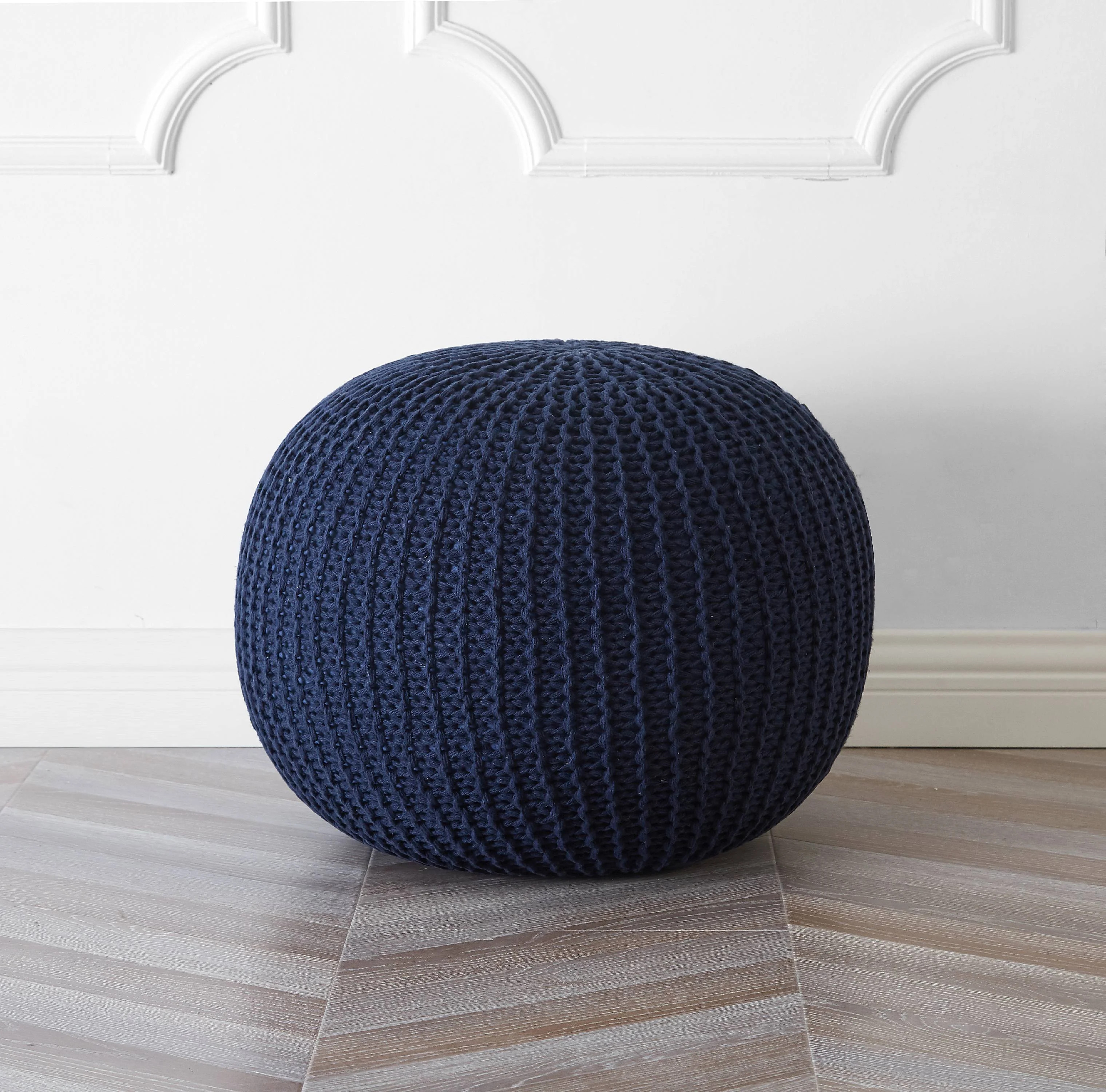 Urban Shop Round Knit Pouf, Navy | Walmart (US)