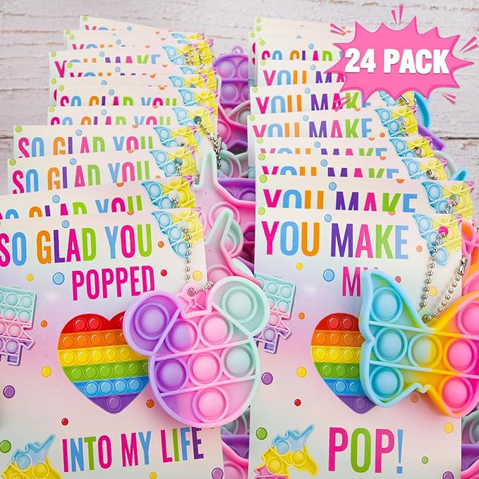 ORIENTAL CHERRY Valentines Day Gifts for Kids - 24 Valentines Cards with Pop Bubbles Bulk- Valent... | Amazon (US)