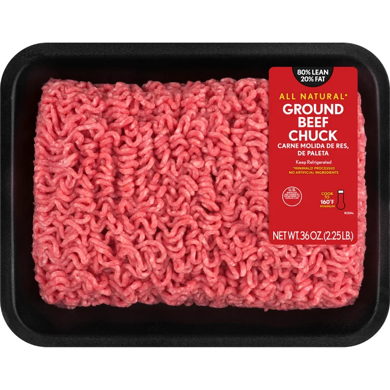 80% Lean / 20% Fat Ground Beef Chuck, 2.25 lb Tray, Fresh, All Natural* | Walmart (US)
