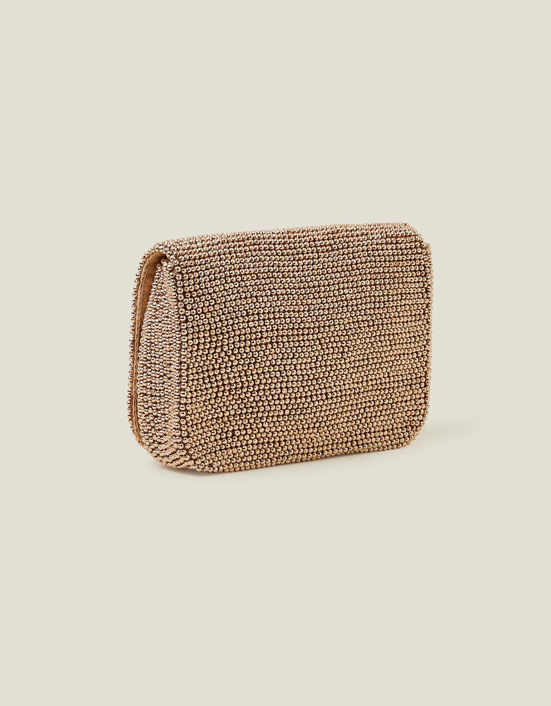 Fold Over Beaded Clutch Bag Gold | Accessorize (Global)