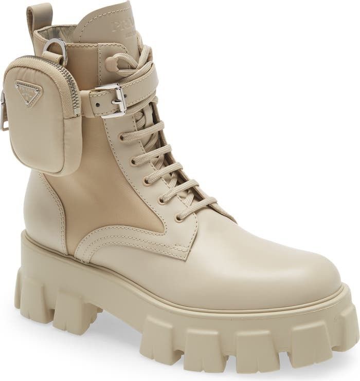 Prada Monolith Mini Bag Lug Sole Combat Boot Beige Shoes Beige Boots Beige Booties Spring Outfits  | Nordstrom