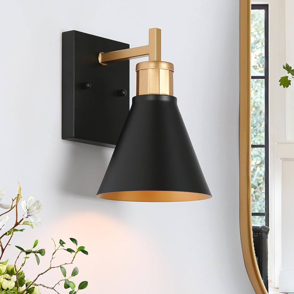KSANA Black Gold Sconce, Modern Farmhouse Wall Sconces Lighting Fixture with Metal Shade for Bathroom, Kitchen, Bedroom and Stairway | Amazon (US)