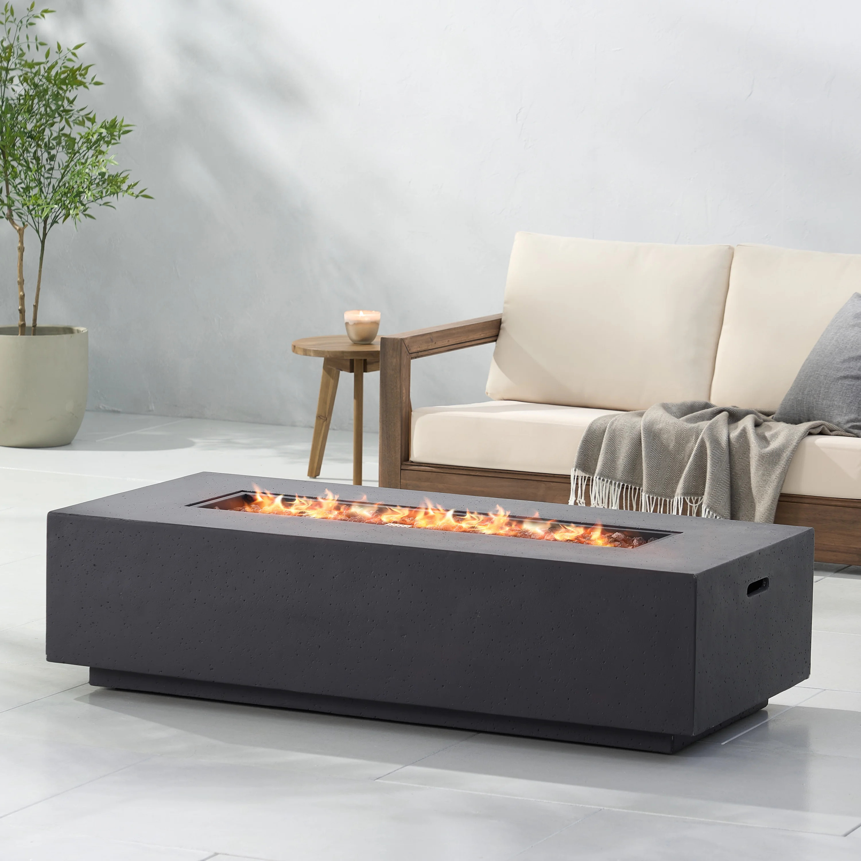 Mayfair Lightweight Concrete Outdoor 50,000 BTU Rectangular Fire Pit (No Tank Holder), Dark Gray | Walmart (US)