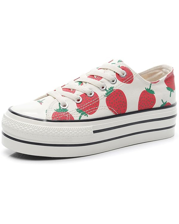 Print Leopard Y2K Sneakers Womens Strawberry Fashion Canvas Platform Sneakers with 1.77in Thick S... | Amazon (US)