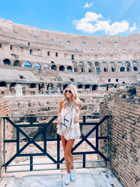 Touring day in Rome!!! 

I got the romper in an XS and because it’s short, I probably could have used a small. (For reference, I’m almost 5’8.”) 

My Free People bag in beige is sold out but there are other colors and Amazon versions linked. 

Also, this strapless bra held me in place all day long and I’m a 32D so there’s some weight there. It’s my favorite active strapless bra. 

#traveloutfit #vacationoutfit #italyoutfit #summertravel #colosseum 

#LTKStyleTip #LTKSeasonal #LTKTravel