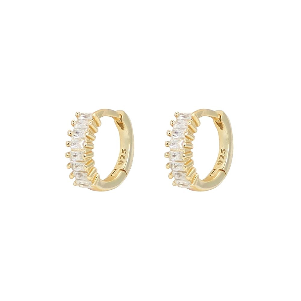 Baguette Gold Hoop Earrings - Small Gold Hoops with Diamond Huggie Hoops for Women | Amazon (US)