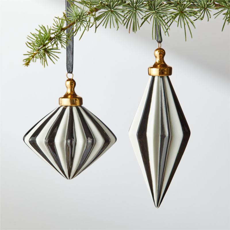 Bordeaux Black and White Glass Christmas Tree Ornaments | CB2 | CB2