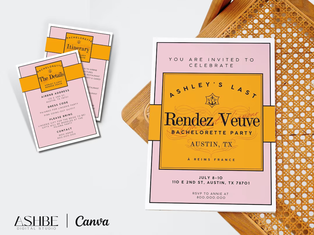 Editable Bachelorette Invitation Canva Template | Digital 5x7 Printable | Veuve Before Vows | Ren... | Etsy (US)
