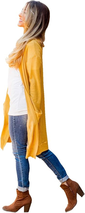 Tickled Teal Women's Long Sleeve Knit Open Front Sweater Cardigan with Pockets | Amazon (US)