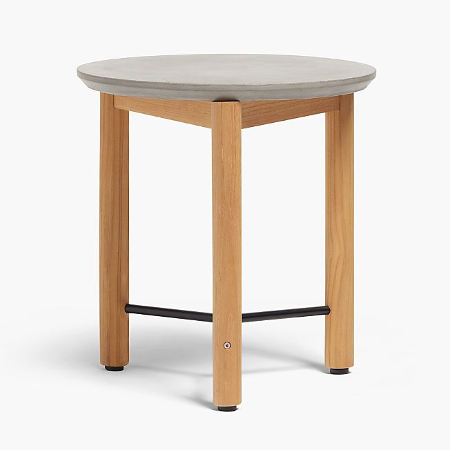 Neighbor Haven Round Concrete and Teak Wood Outdoor Side Table + Reviews | Crate & Barrel | Crate & Barrel