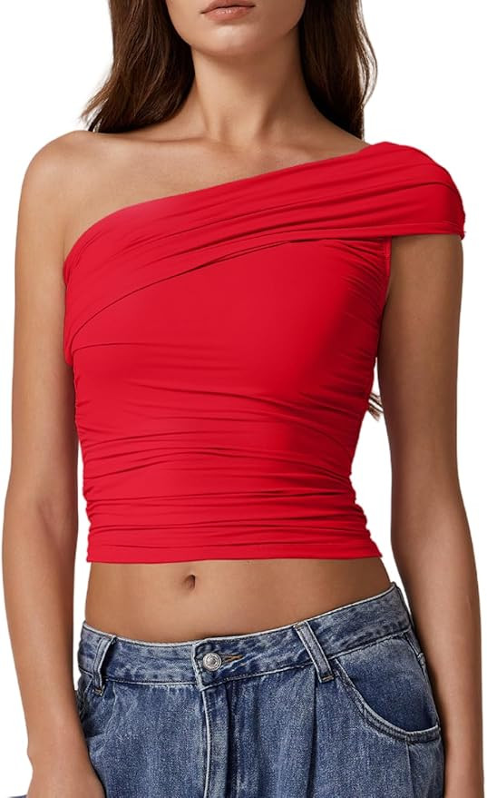 QINSEN Women's One Shoulder Sleeveless T-Shirt | Amazon (US)