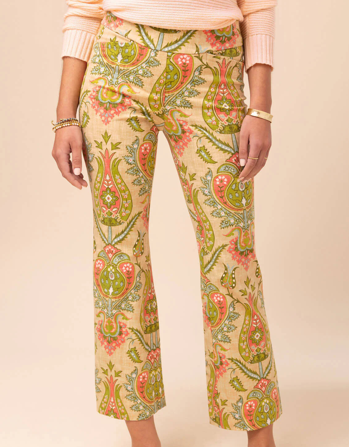 Maren Kick Flare Pant Mercer House Damask Flax | Spartina 449