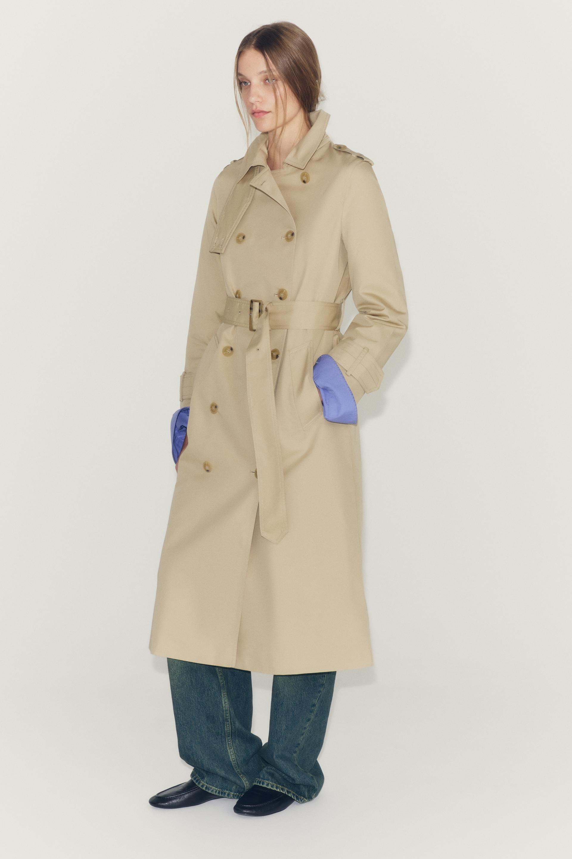 Zara - Zw Collection Water-Repellent Trench Coat With Belt - Black - M - Woman | Zara UK