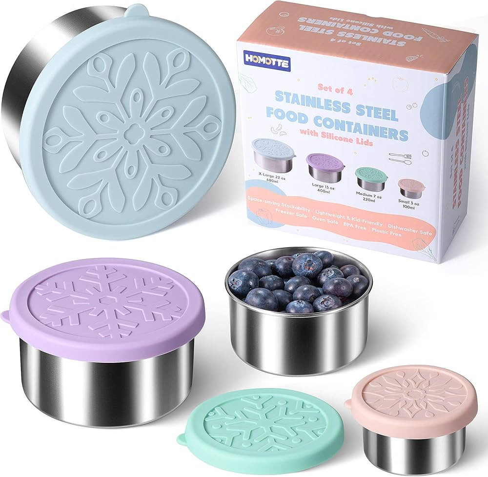 Stainless Steel Containers with Lids - Stackable Toddler Snack Containers, 18/8 Stainless Steel L... | Amazon (US)