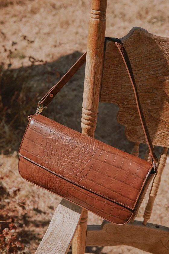 Sophisticate Style Brown Croc Embossed Shoulder Bag | Lulus (US)