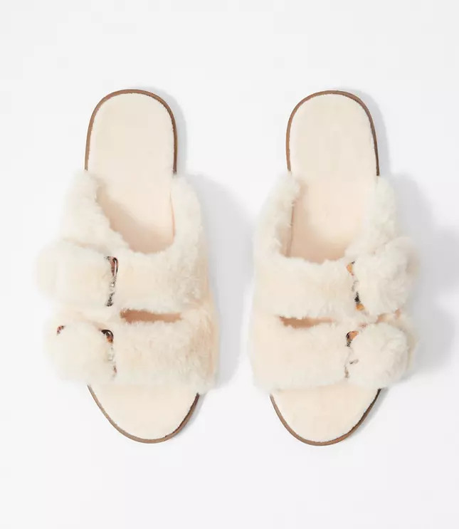 Faux Fur Buckle Slippers | LOFT