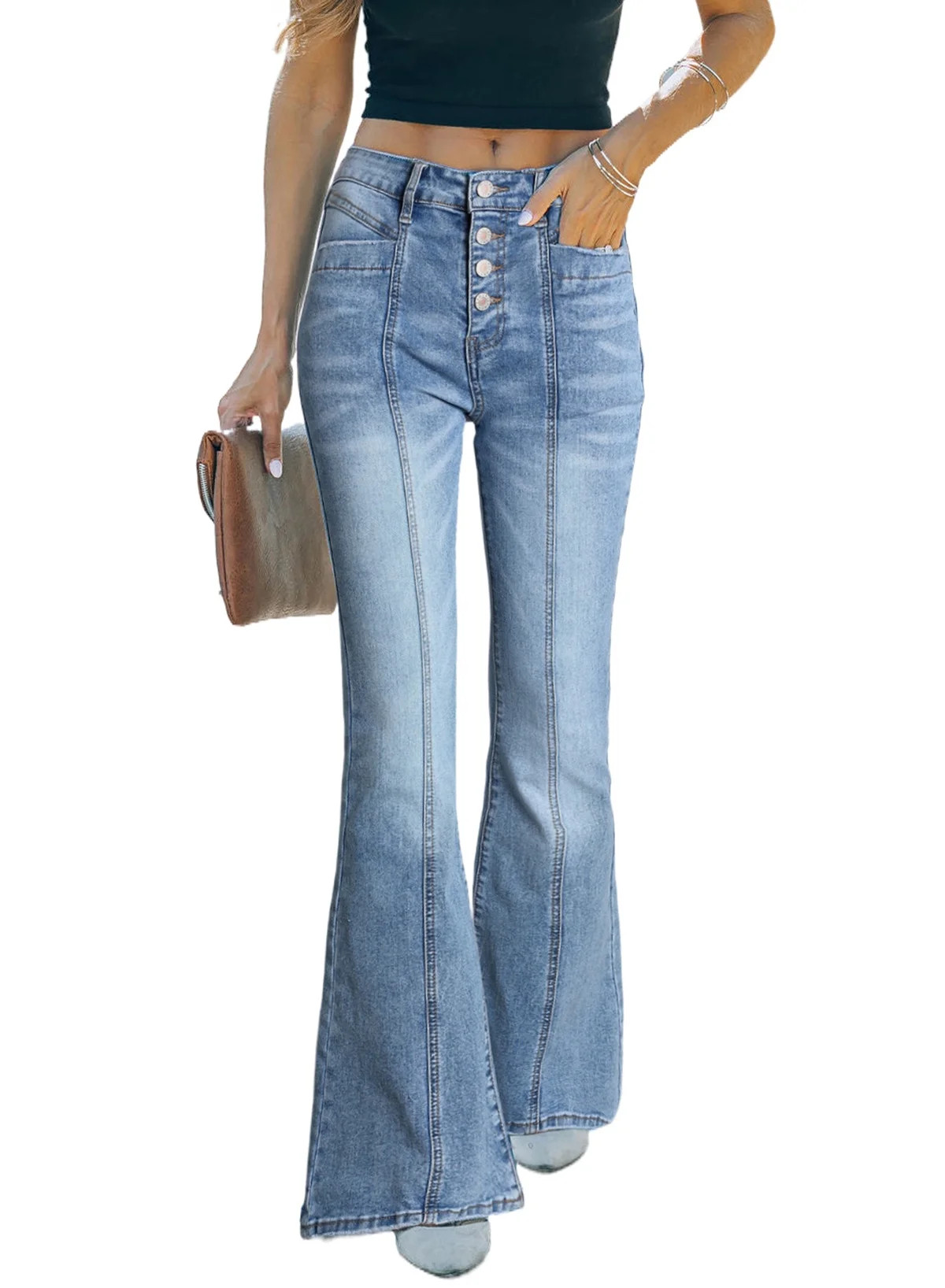 Chase Secret Womens Flare Jeans High Waist Stretch Bell Bottom Jeans Washed Wide Leg Denim Pants ... | Walmart (US)