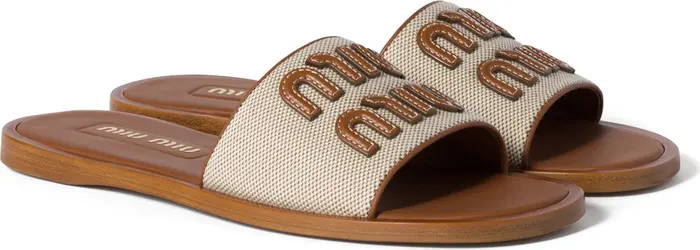 Miu Miu Logo Canvas Slide Sandal (Women) | Nordstrom | Nordstrom
