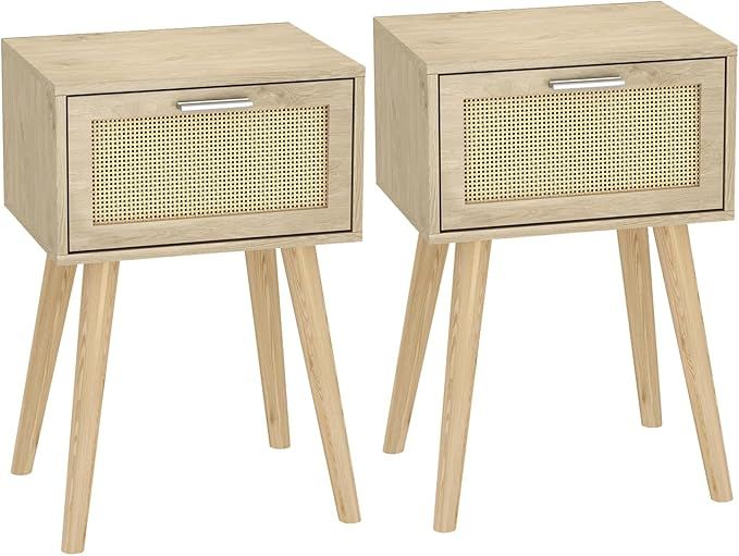 LAATOOREE Bedside Table Set of 2, Boho End Table with Solid Wood Feet for Bedroom and Living Room | Amazon (US)