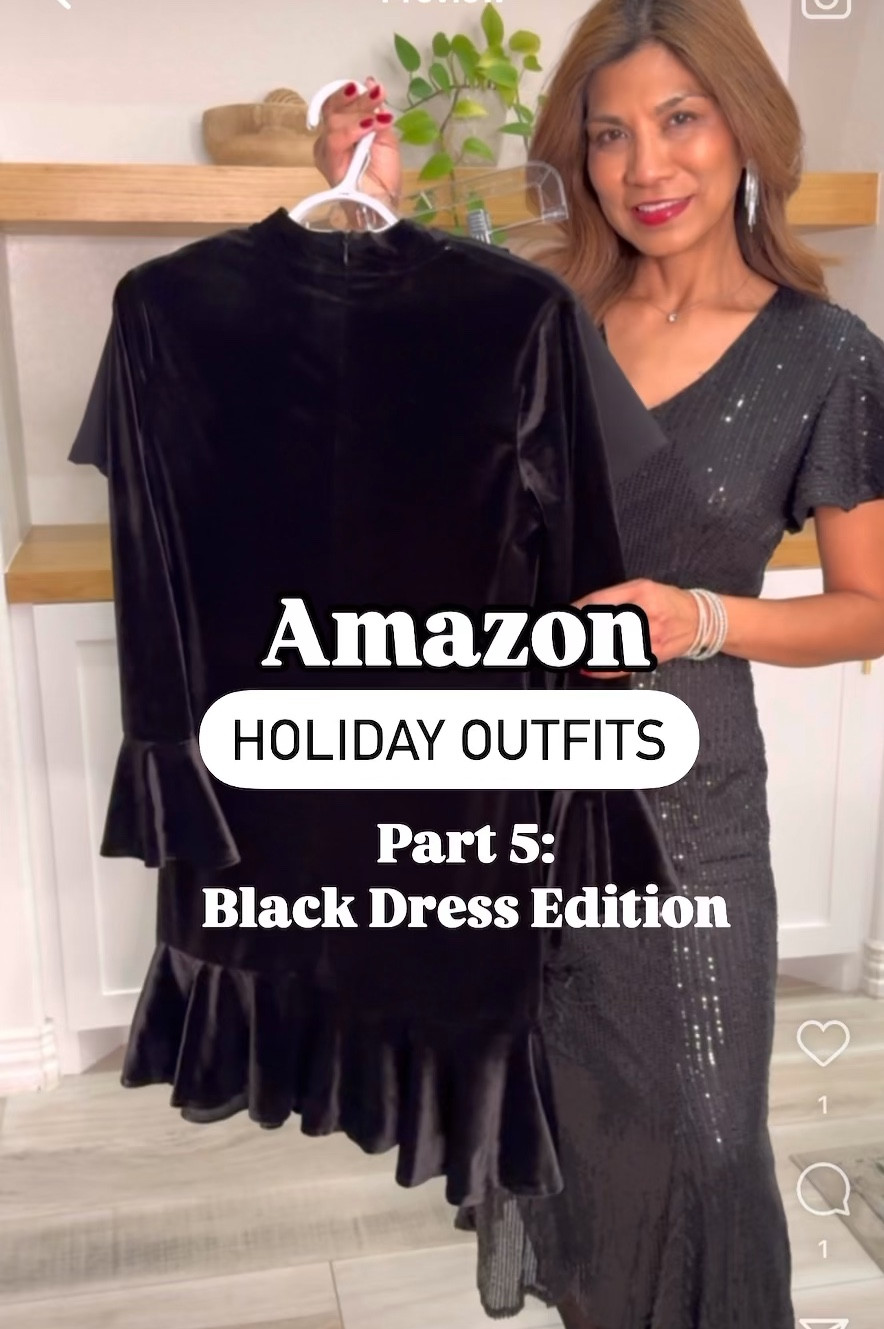 Holiday outfits, black dress edition:
Wearing size small in all the dresses, fit tts. I linked all bags and accessories. 
Also great for winter wedding.
Red lips in shade 816; red lipliner in shade  Main Character.
Velvet dress, lace dress, Amazon finds, Black Friday sales, wedding guest dress, Christmas dress, work outfit, office party, cocktail dress, LBD, style over 50, fashion over 40, midlife fashion, petite style.

#LTKWedding #LTKCyberWeek #LTKHoliday