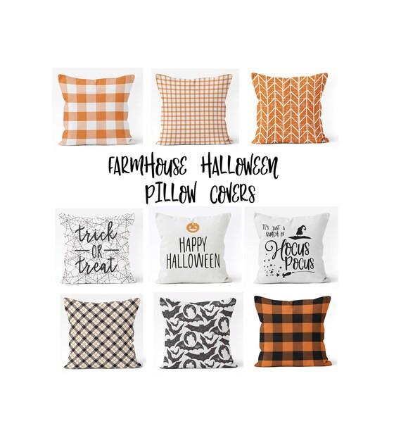 Halloween pillow covers 18"x18", 20"x20", 16"x16" or 14"x14" black and white farmhouse Halloween ... | Etsy (US)