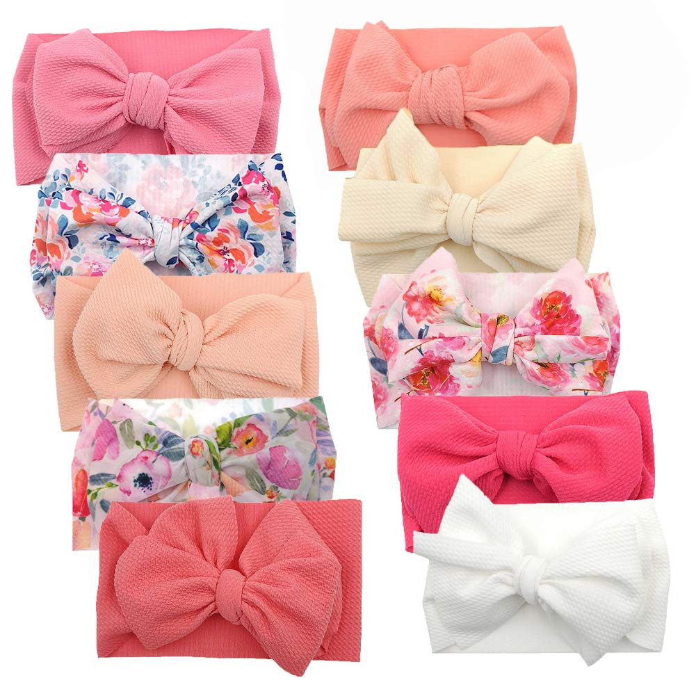 KIDOCHEESE Big Bows Hairbands, 10 Pack - Soft Nylon Hairband with Large Bows for Baby Girls, Newborn Infant Toddlers Kids, Ideal for Securing Hair - Perfect | Amazon (US)