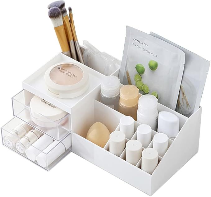 Kayviex Makeup Desk Organizer, DIY Makeup Storage Box with Drawers for Cosmetics, Skincare, Lipst... | Amazon (US)